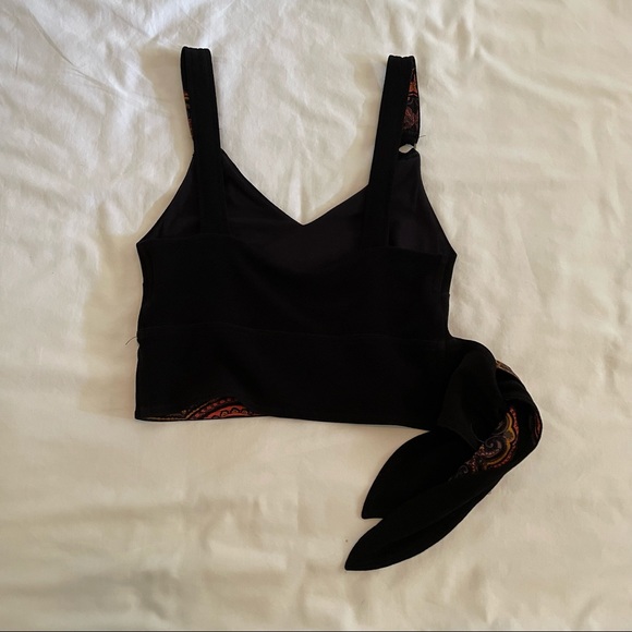 Free People Paisley Pop Tank XS black crop top with a tie side. - Picture 8 of 10